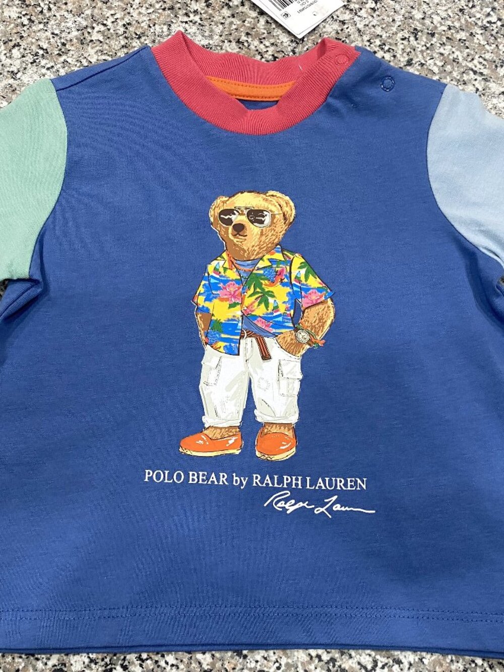 NWT $39.50 Blue Colorblock RALPH LAUREN Polo Bear Tee-6 Months